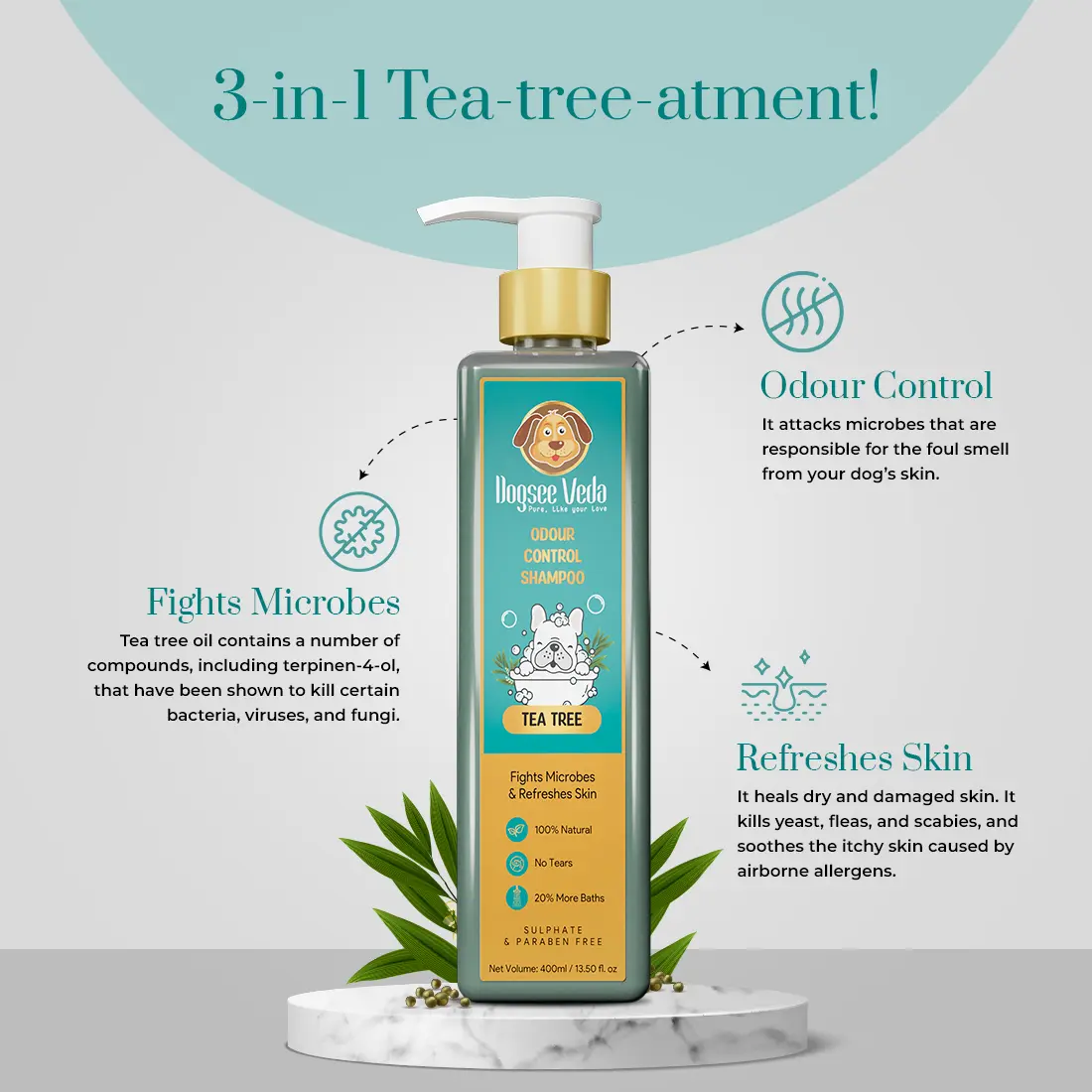 3 in One - Tea Tree Odour Control Dog Shampoo