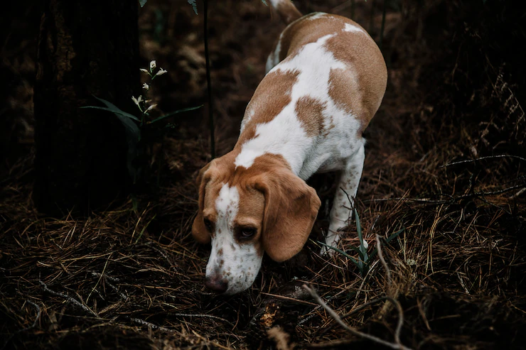 Dog Smelling in Bushes