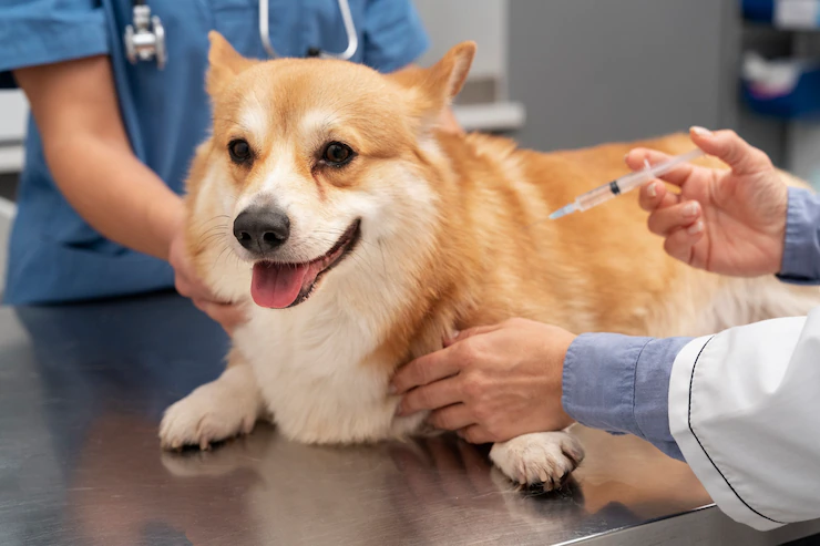 veterinarian taking care pet dog