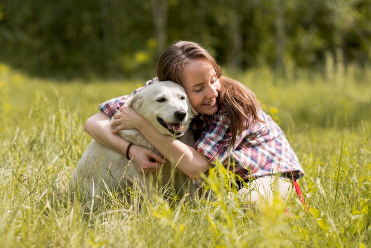 Woman Enjoying with Dog