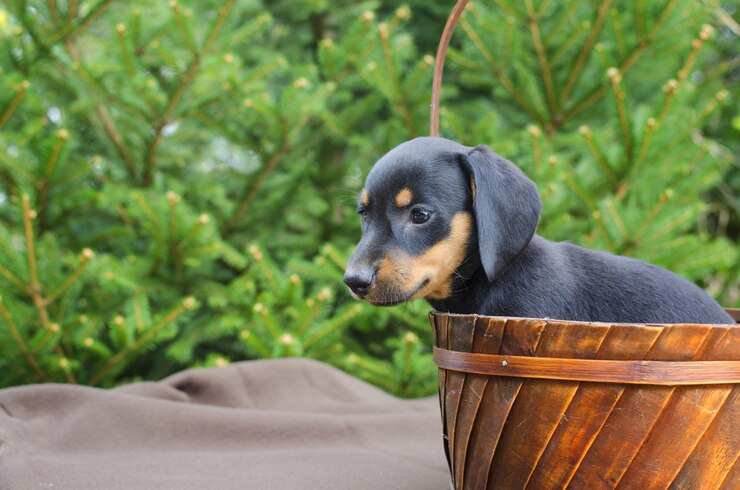 portrait black dachshund puppy