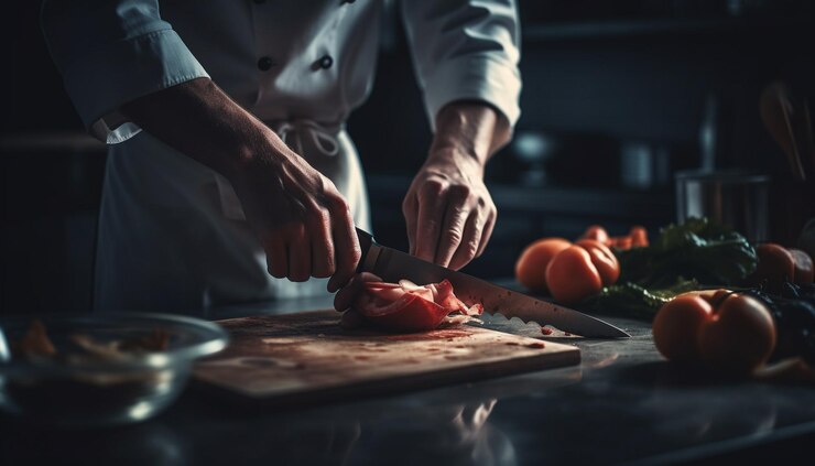 man slicing fresh healthy meal