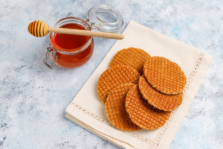 dutch waffles with tea coffee honey concrete