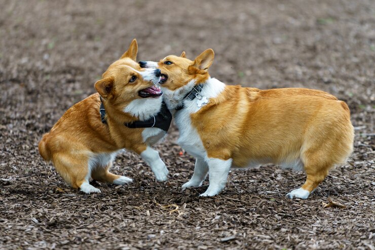 welsh corgis playing