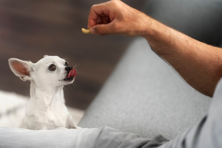 chihuahua dog getting some treats