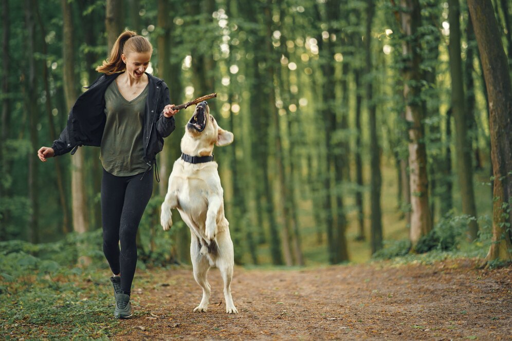 woman with her beautiful dog